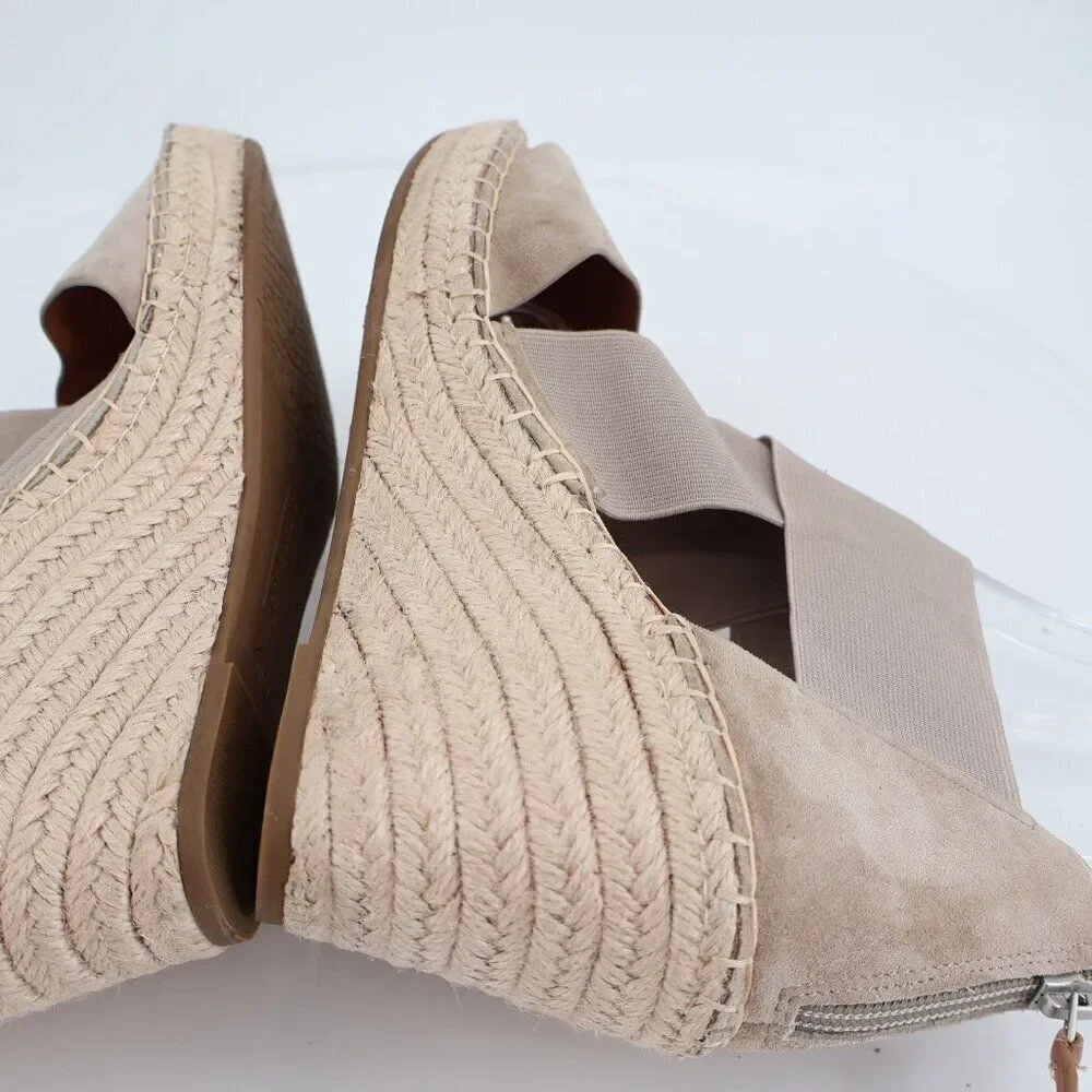 Gentle Souls Women's Colleen Sandal 11 Espadrille Wedge Cross Strap Beige Suede
